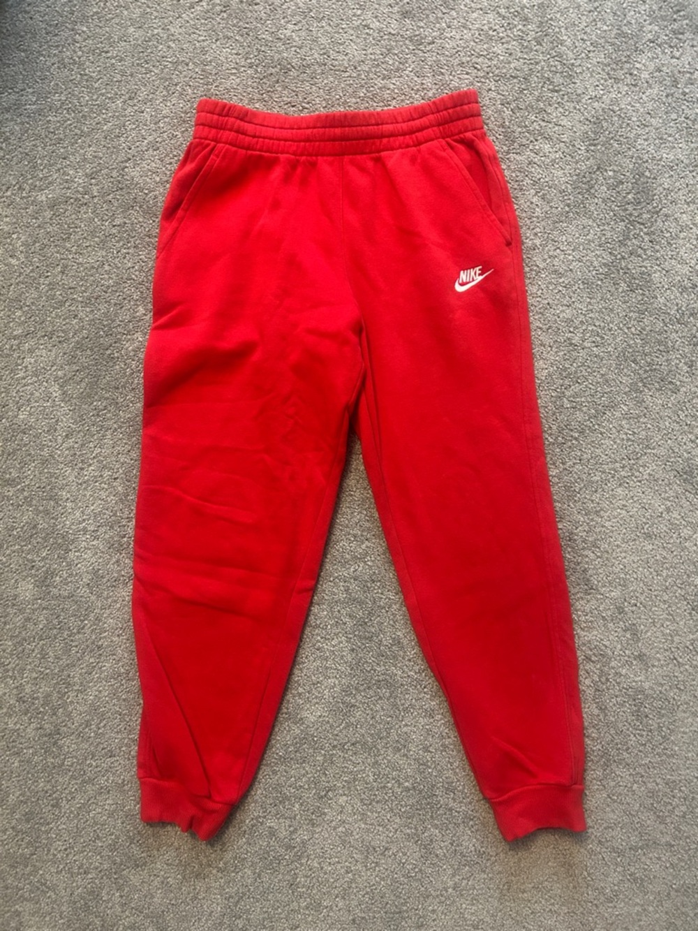Nike Red Kids Fleece Joggers with White Swoosh
